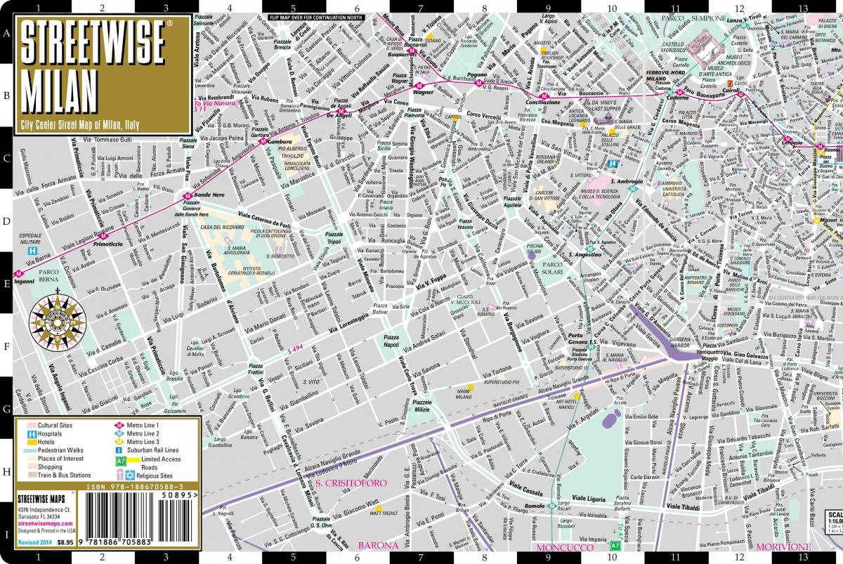 peta jalan dari pusat kota milan